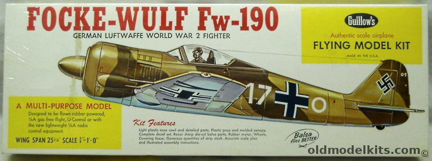 Guillows 1/16 Focke-Wulf Fw-190 - 25 inch Wingspan RC / Control Line / Free Flight Flying Model, 406 plastic model kit